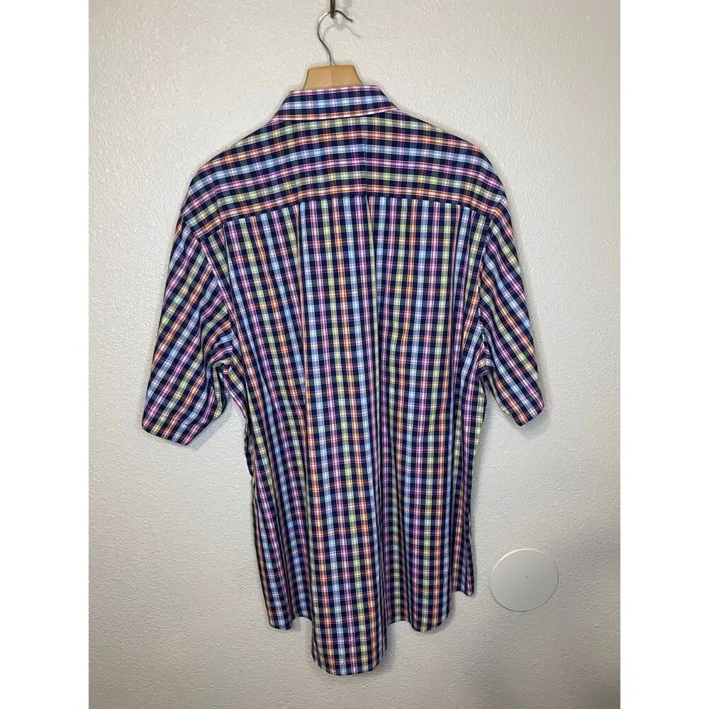 Bugatchi Men’s Casual Classic Fit Short Sleeve Multicolor Gingham Cotton Top XL - Picture 2 of 12